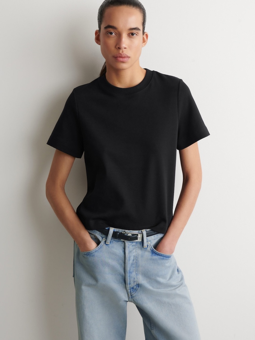 COS Black Short-Sleeve Crewneck T-Shirt
